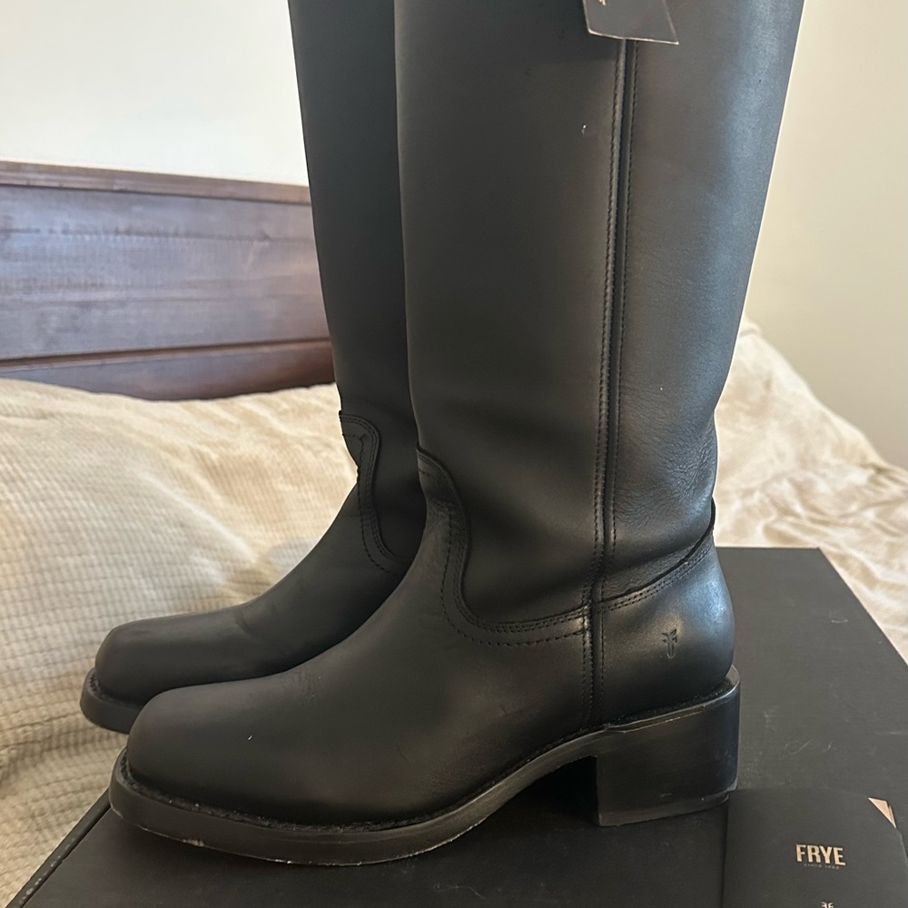 Frye Black Campus Boots Extended Calf 14L - Picture 4 of 14